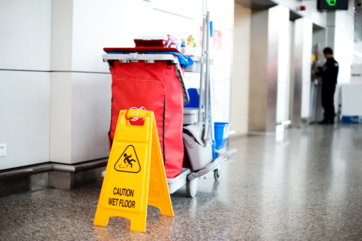 cleaning cart in modern hall